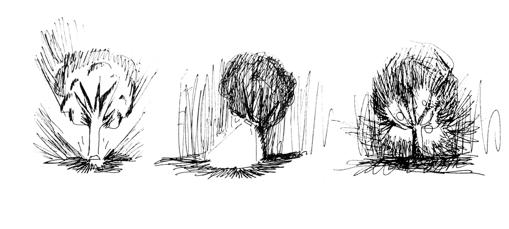 Sketches of different ways to lit trees.